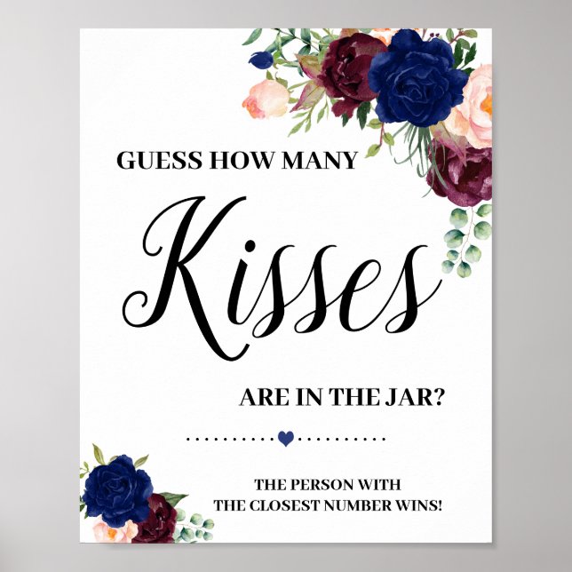 How many kisses game sign bridal shower boho chic (Front)