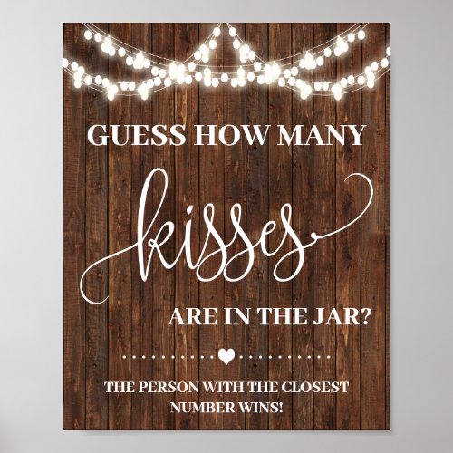 How many Kisses Game Sign Country Bridal Shower