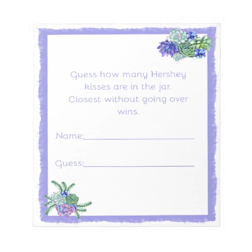 How many kisses guessing Cards Succulent Notepad
