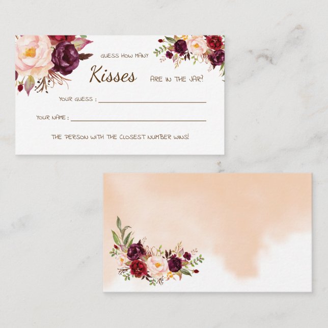 How Many Kisses Marsala Bridal Shower game card (Front/Back)