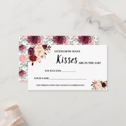 How Many Kisses Marsala Bridal Shower Game Card