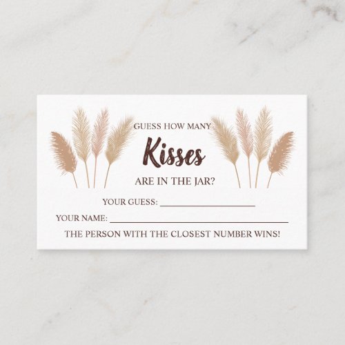How Many Kisses Pampas Bridal Shower Game Card