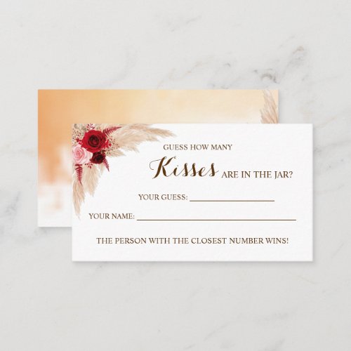 How Many Kisses Pampas Bridal Shower game card
