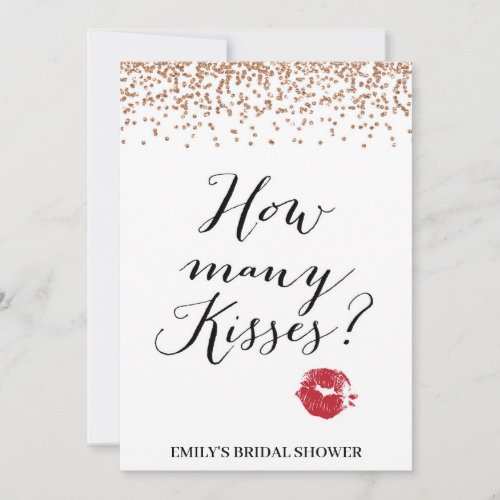 How Many Kisses Rose Gold Bridal Shower Game 5x7 Invitation