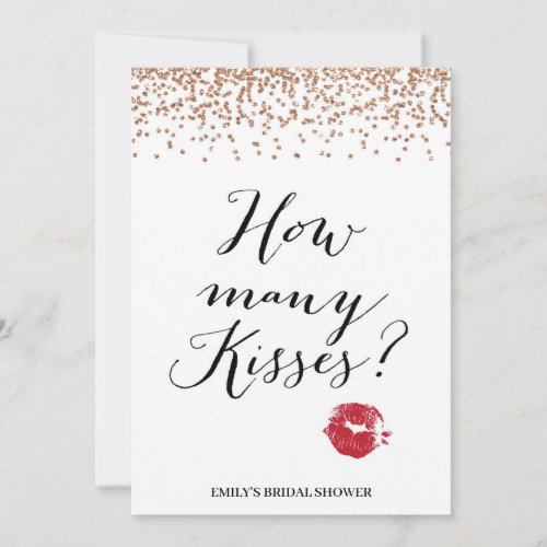 How Many Kisses Rose Gold Bridal Shower Game 5x7 Invitation