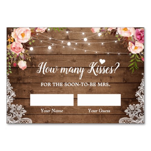 How Many Kisses Rustic Bridal Shower Game Card