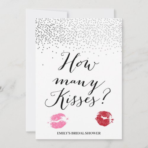 How Many Kisses Silver Bridal Shower Game 5x7 Invitation