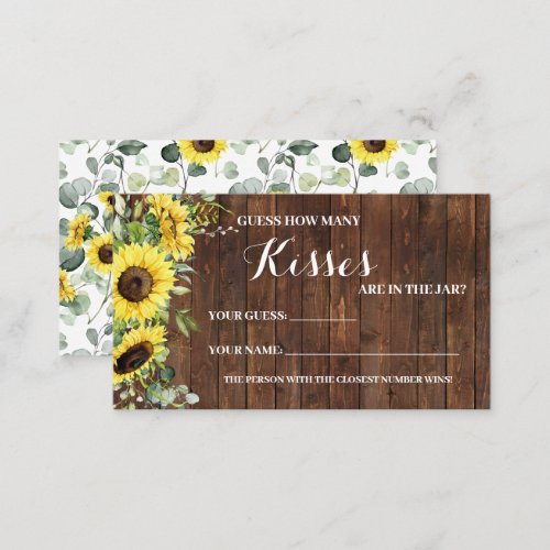 How Many Kisses Sunflowers Bridal Shower Game Card