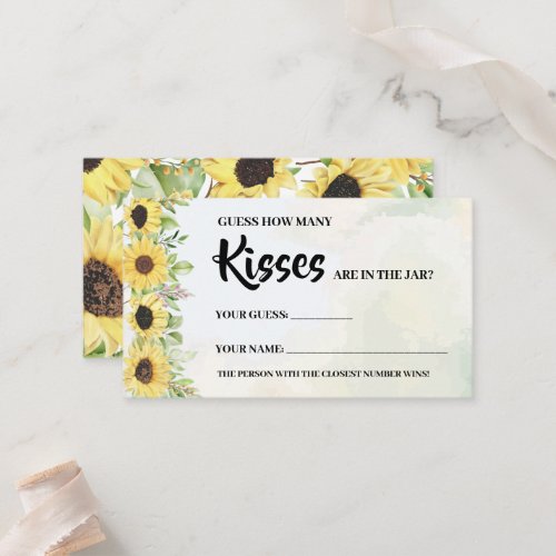 How Many Kisses Sunflowers Bridal Shower Game Card