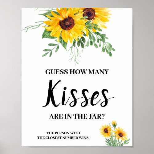 How many Kisses Sunflowers Bridal Shower Game Sign