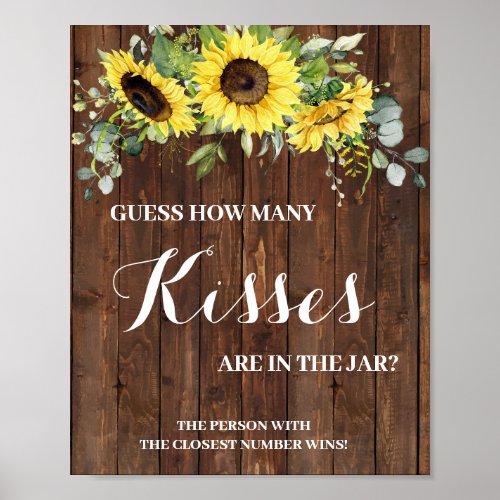 How many Kisses Sunflowers Bridal Shower Game Sign