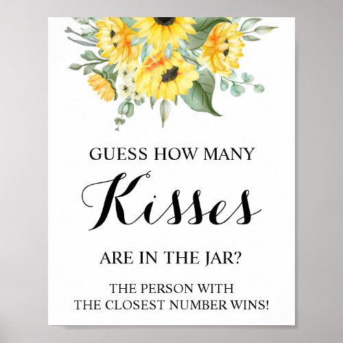 How Many Kisses Sunflowers Bridal Shower Game Sign