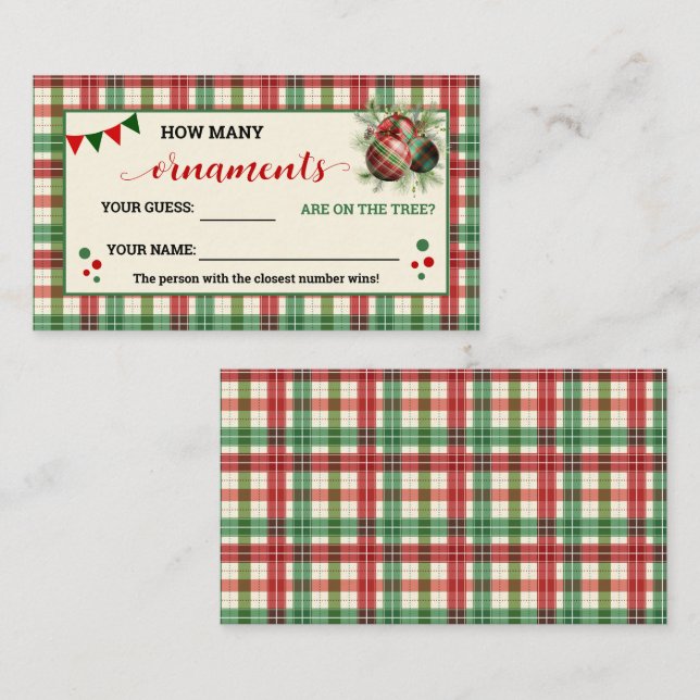 How Many Ornaments Game Christmas Plaid Card (Front/Back)