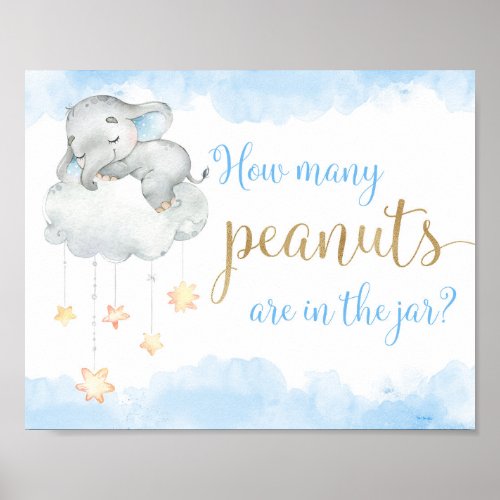 How many peanuts blue gold elephant baby shower poster