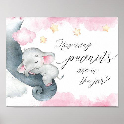 How many peanuts mommy baby elephant pink white poster