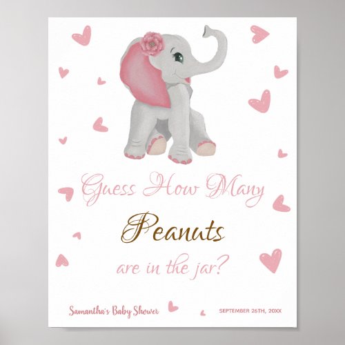 How Many Peanuts Pink Elephant Baby Shower Sign
