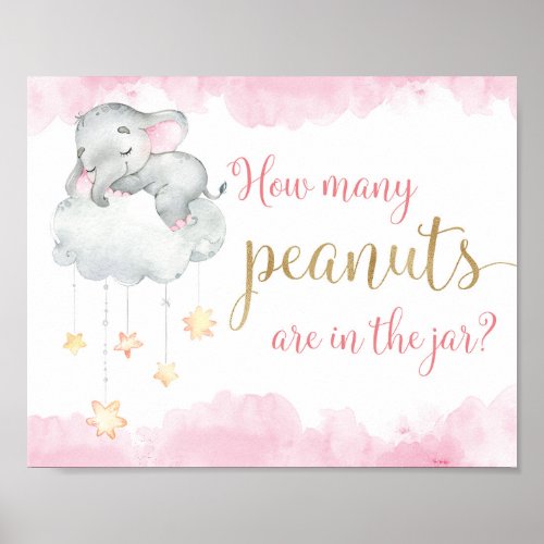 How many peanuts pink gold elephant baby shower poster