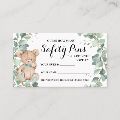 How Many Safety Pin Bear Greenery Shower Game Card