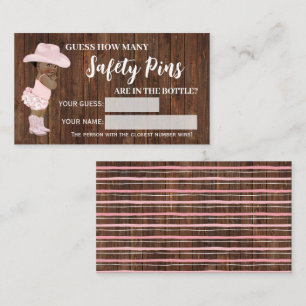 How Many Safety Pins AA Cowgirl Shower Game Card