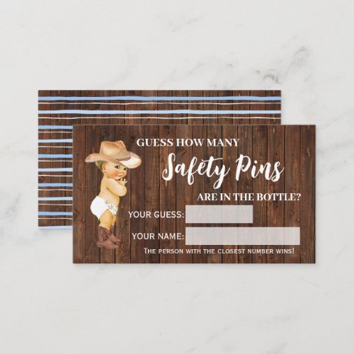 How Many Safety Pins Cowboy Baby Shower Game Card
