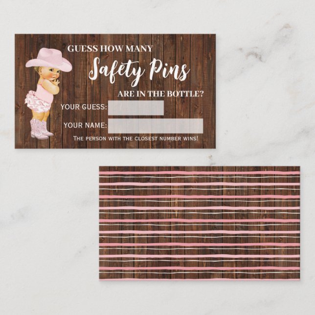 How Many Safety Pins Cowgirl Baby Shower Game Card (Front/Back)
