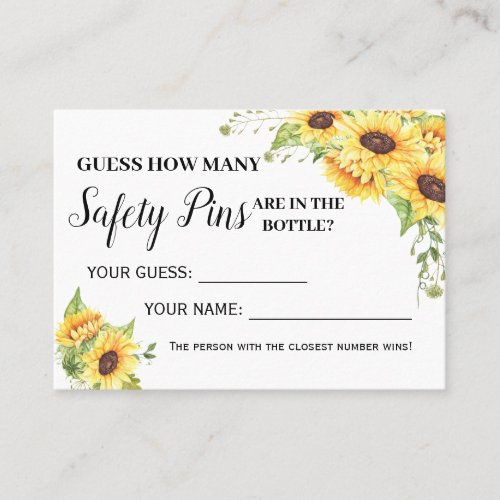 How many safety pins game bilingual shower card