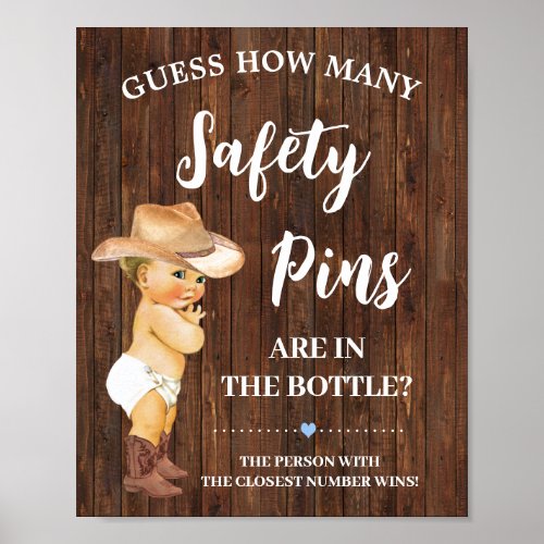 How Many Safety Pins Game Cowboy Baby Shower Sign