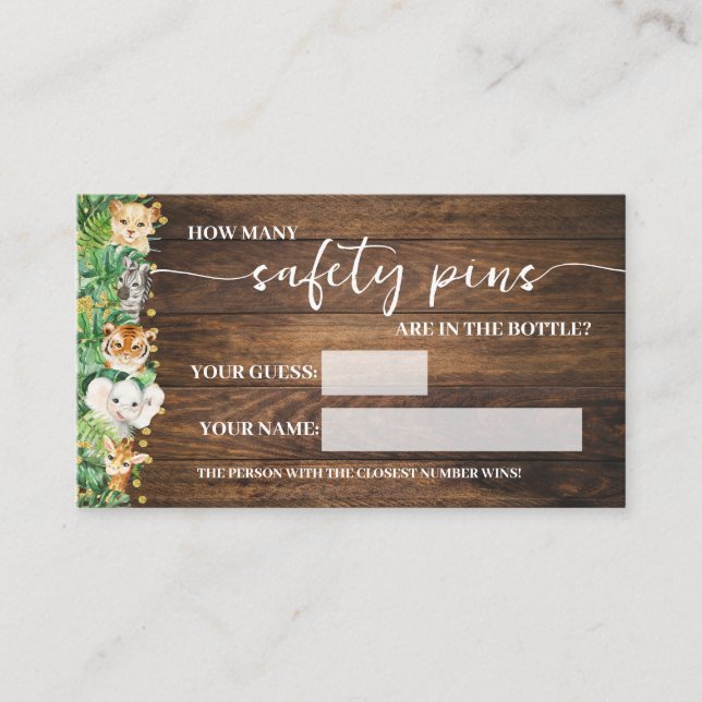 How Many Safety Pins Safari Baby Game Card (Front)