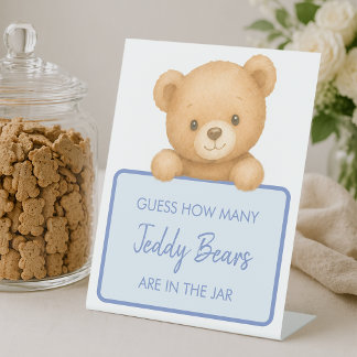 How Many Teddy Bears Blue Baby Boy Shower Game Pedestal Sign
