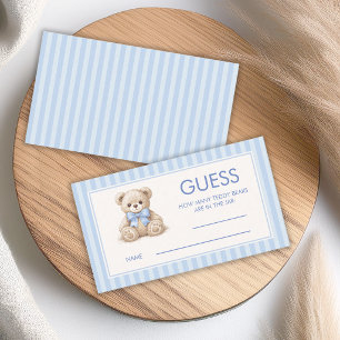 How Many Teddy Bears Blue Stipes Baby Shower Game  Business Card