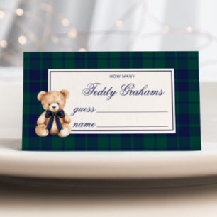 How Many teddy grahams Teddy Bear Navy Plaid Enclosure Card