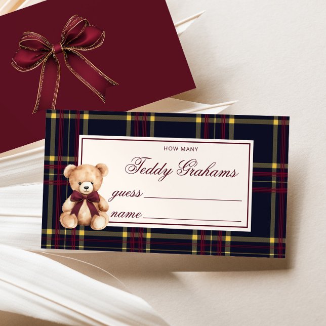 How Many teddy grahams Teddy Bear Red Plaid Enclosure Card (Creator Uploaded)