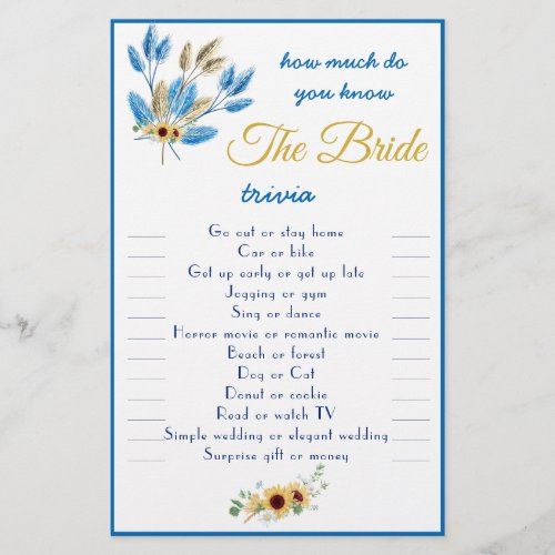 How much do you know The Bride Trivia Card Flyer