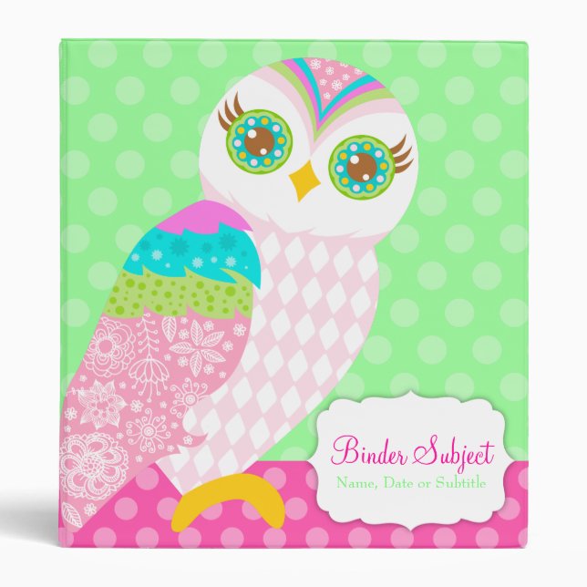 How Now Baby Pink Owl? 3 Ring Binder (Front)