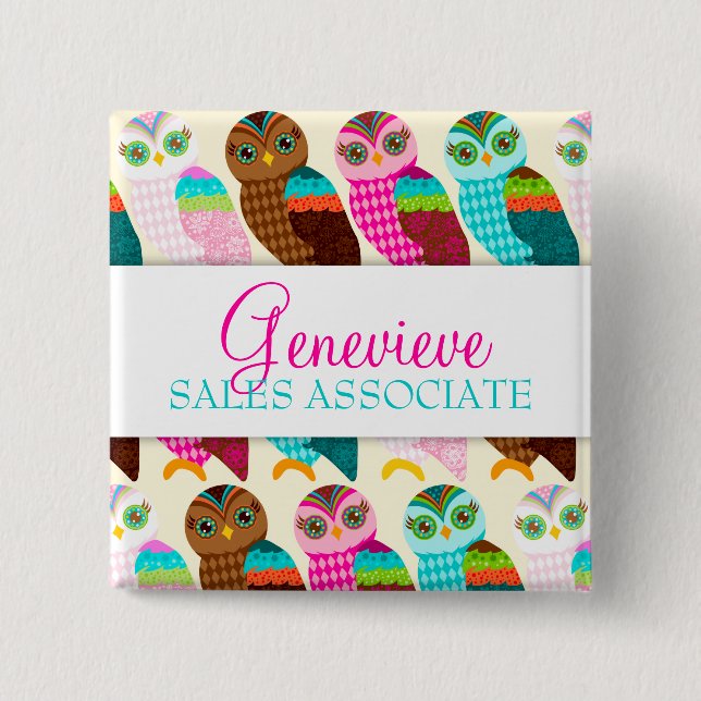 How Now Little Owl? Name Badge Pinback Button (Front)