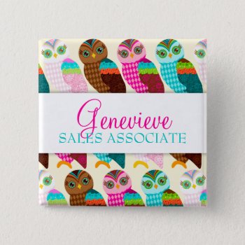 How Now Little Owl? Name Badge Pinback Button by creativetaylor at Zazzle