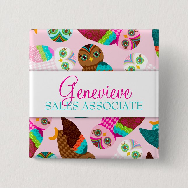 How Now Little Owls? Name Badge Pinback Button (Front)