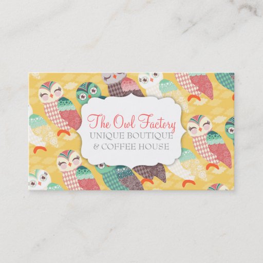 Customizable How Now Little Owls? Pastels on Goldenrod Business Card Templates