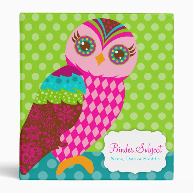 How Now Pink Owl? 3 Ring Binder (Front)