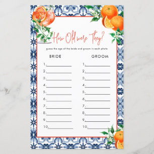 How Old? Aperol Spritz Bridal Shower Game