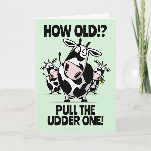 How Old! Cute Cartoon Cows Happy Birthday Card | Zazzle