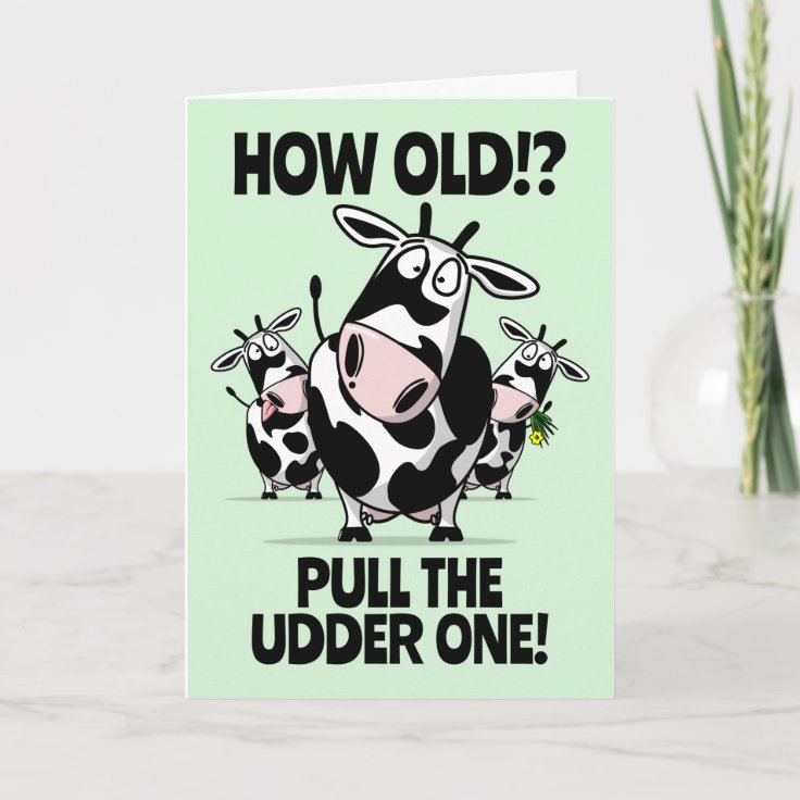 How Old! Cute Cartoon Cows Happy Birthday Card 