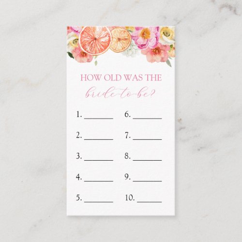 How Old is the Bride to Be game card