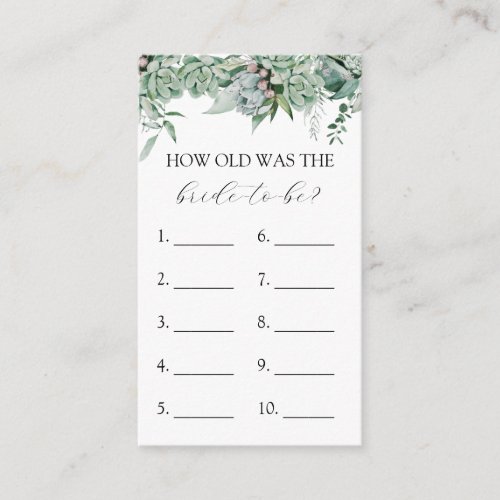 How Old is the Bride to Be game card