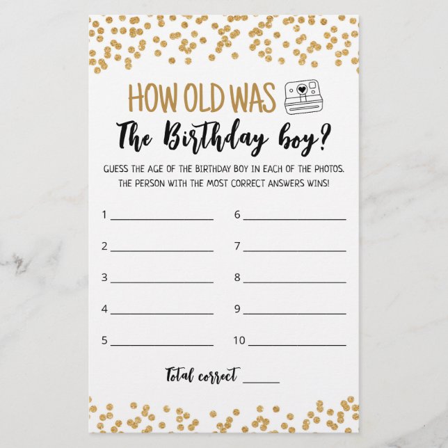 How old was Birthday boy Birthday Party game (Front)