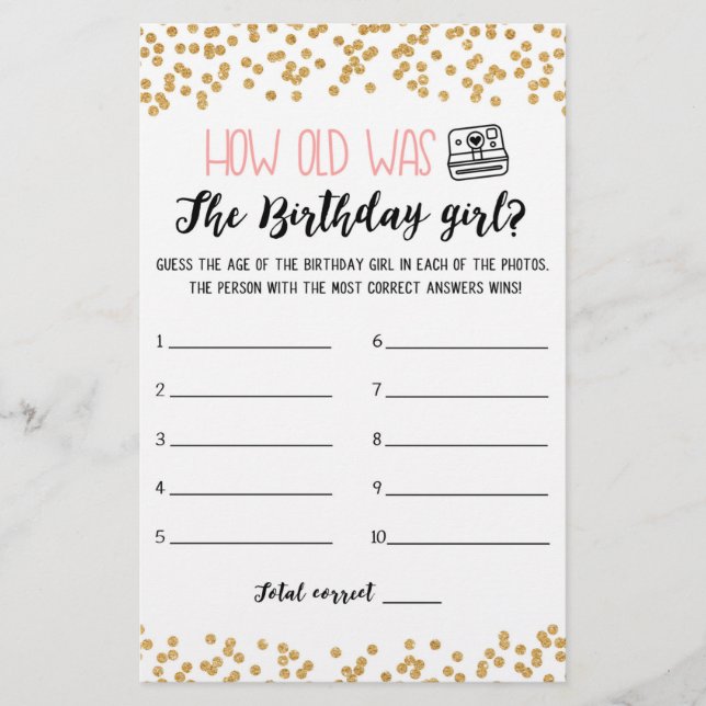 How old was Birthday girl Birthday Party game (Front)