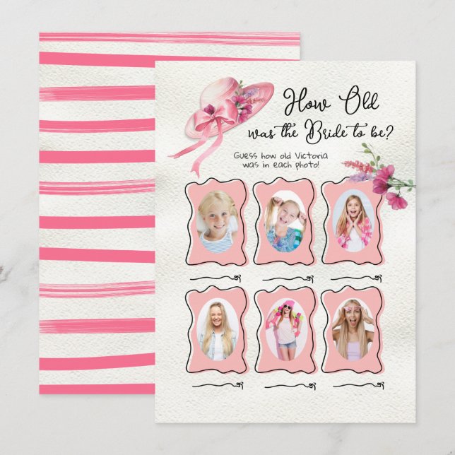 How Old was Bride Derby Pink Hat Bridal game Invitation (Front/Back)