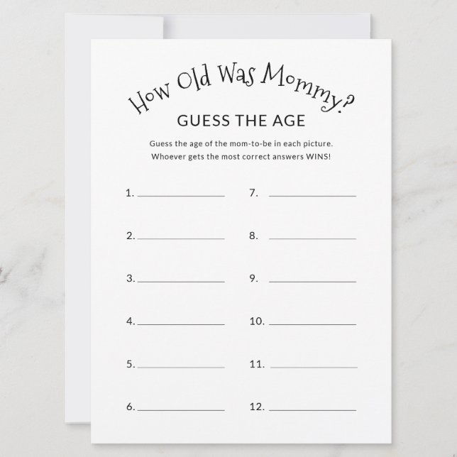 How Old Was Mommy Minimalist Baby Shower Game  Card (Front)