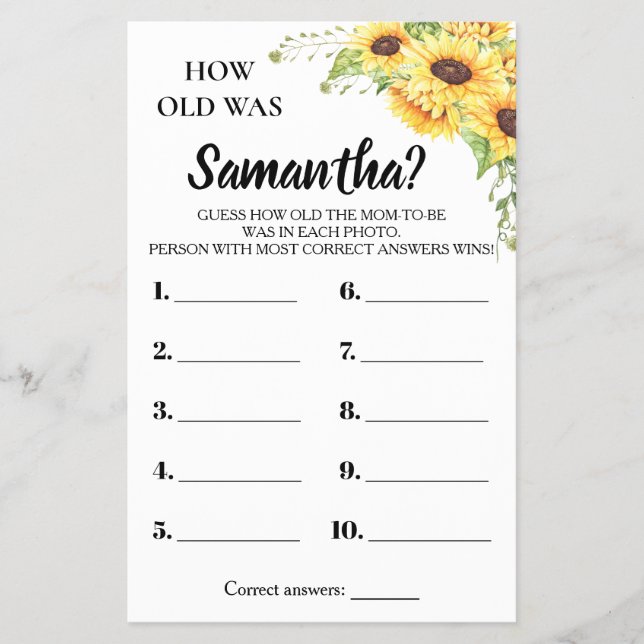 How old was She Baby shower bilingual game card Flyer (Front)