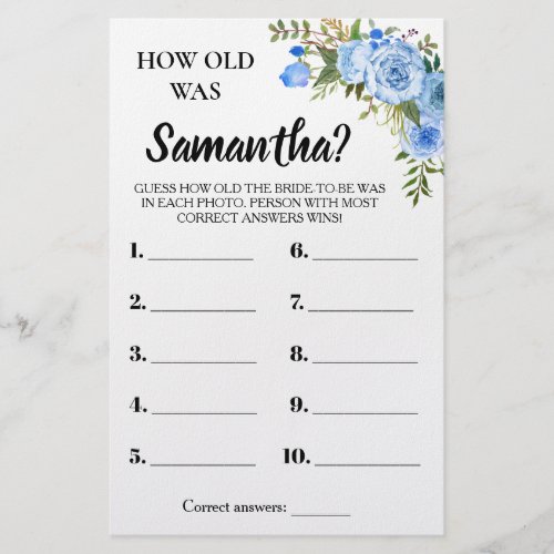 How old was She Bridal Shower bilingual game card Flyer